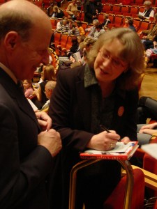 Kate signing autographs after the premiere of her Scenes of Childhood for string quartet at the Cologne Philharmonie